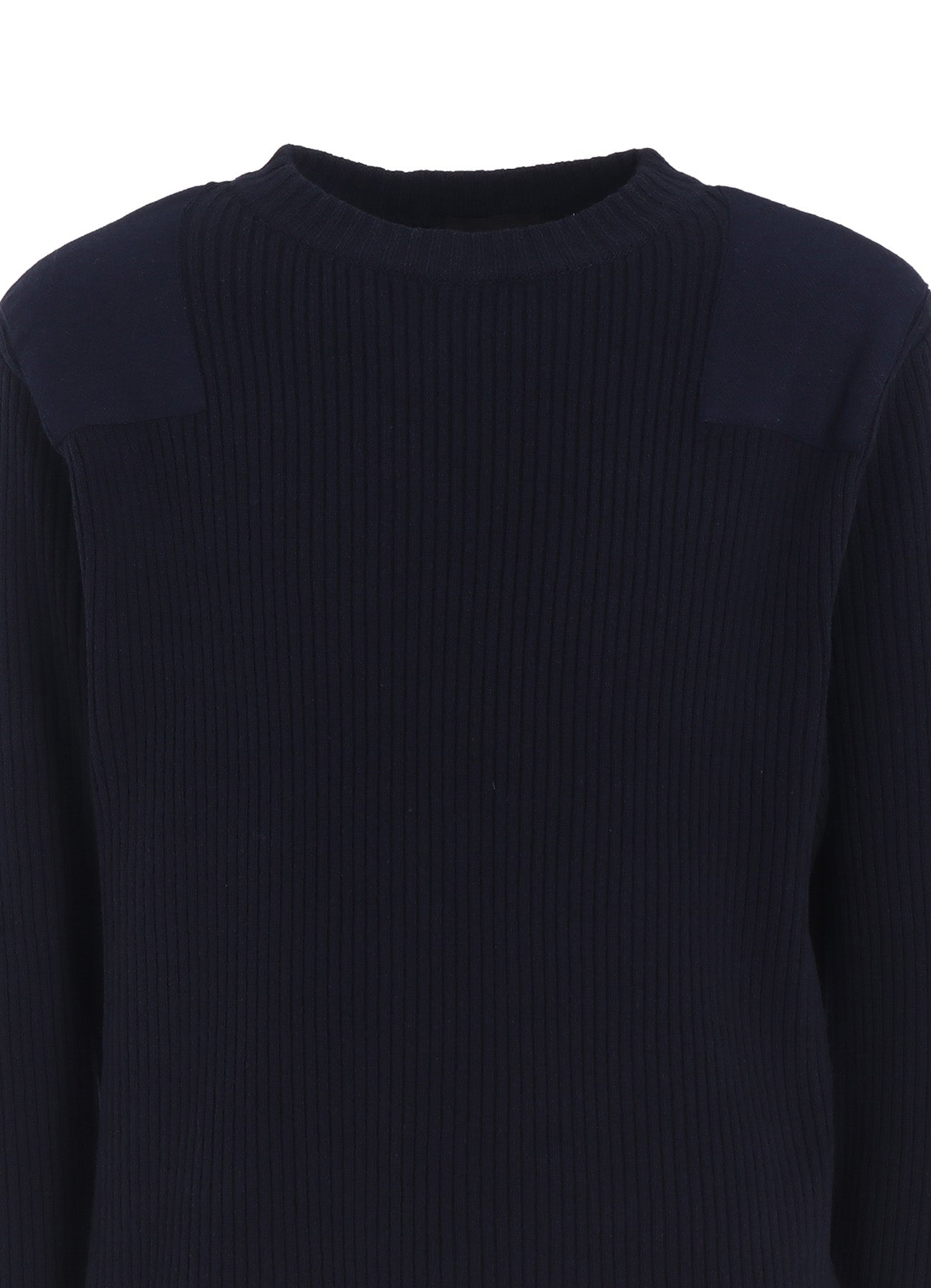 7G WOOL COTTON RIB PULLOVER WITH FLANNEL SHOULDER AND ELBOW PATCHES