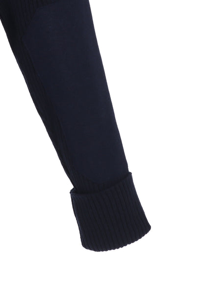 7G WOOL COTTON RIB PULLOVER WITH FLANNEL SHOULDER AND ELBOW PATCHES
