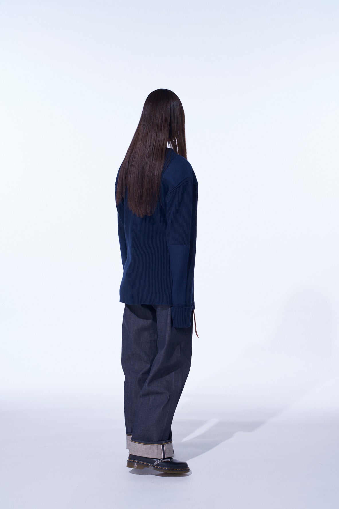 7G WOOL COTTON RIB PULLOVER WITH FLANNEL SHOULDER AND ELBOW PATCHES