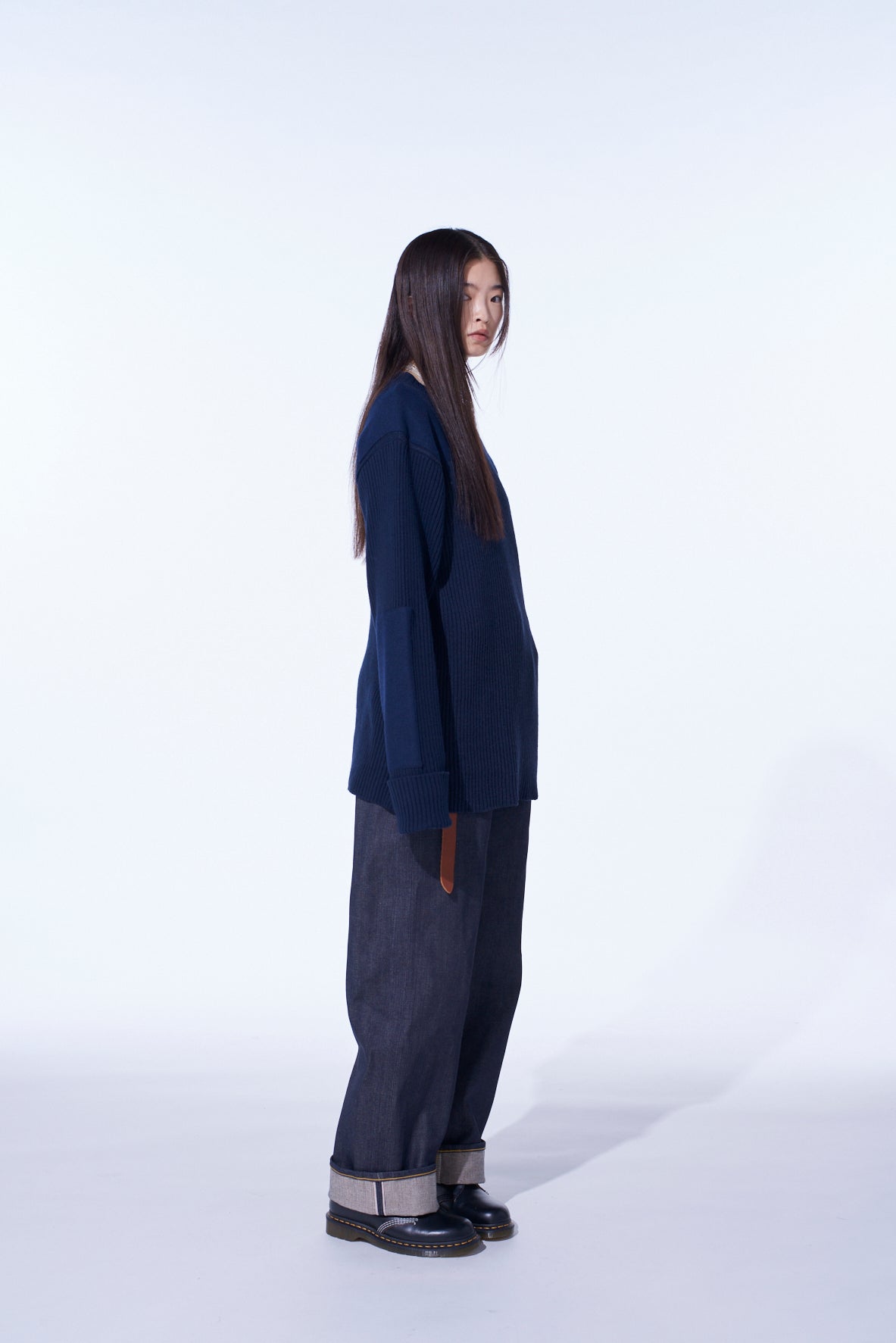 7G WOOL COTTON RIB PULLOVER WITH FLANNEL SHOULDER AND ELBOW PATCHES