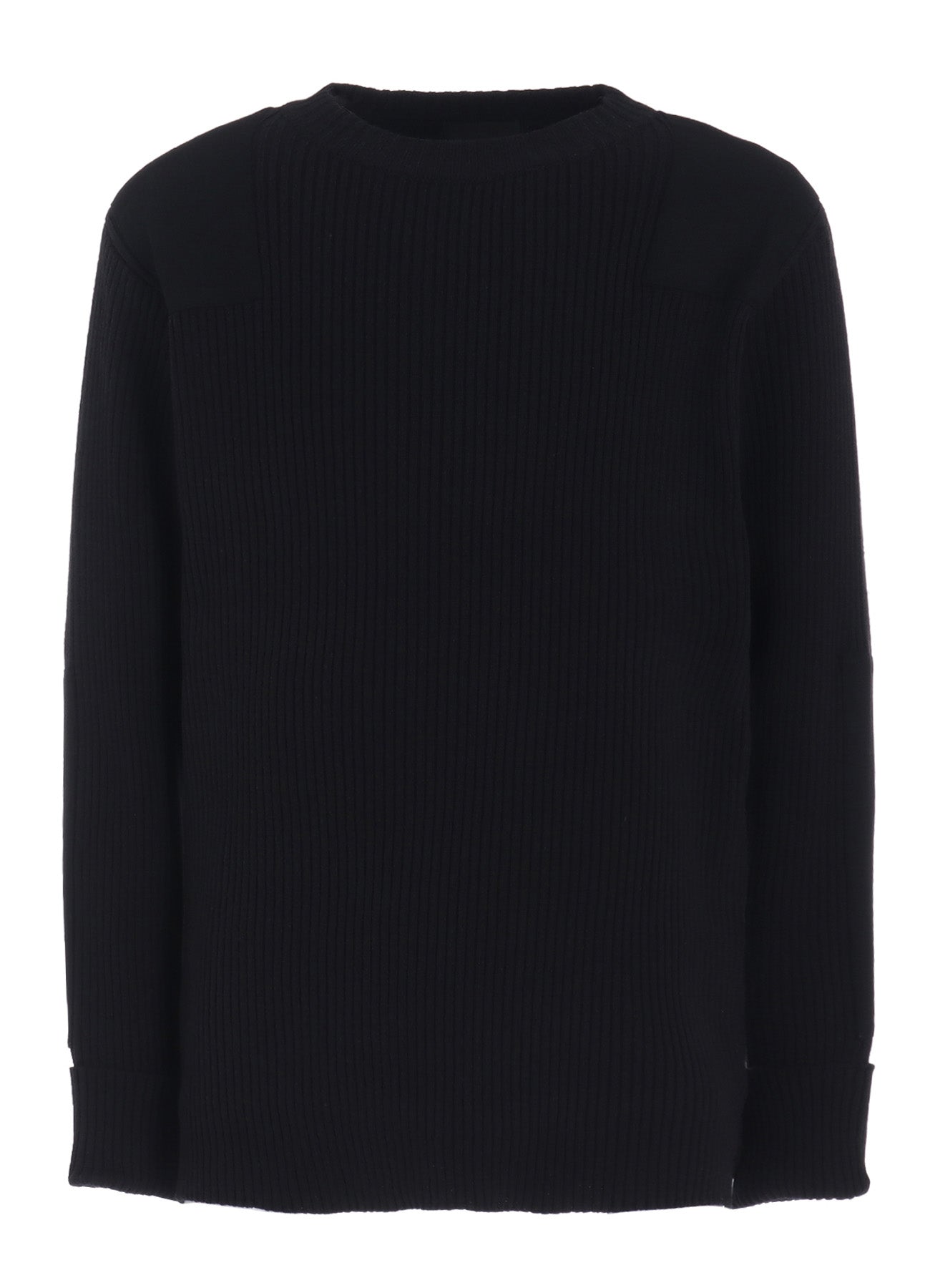 7G WOOL COTTON RIB PULLOVER WITH FLANNEL SHOULDER AND ELBOW PATCHES