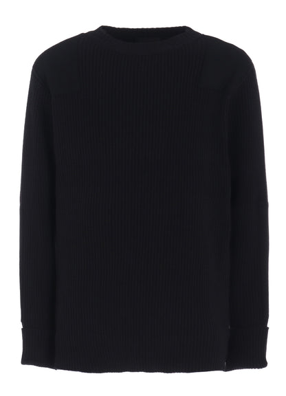 7G WOOL COTTON RIB PULLOVER WITH FLANNEL SHOULDER AND ELBOW PATCHES