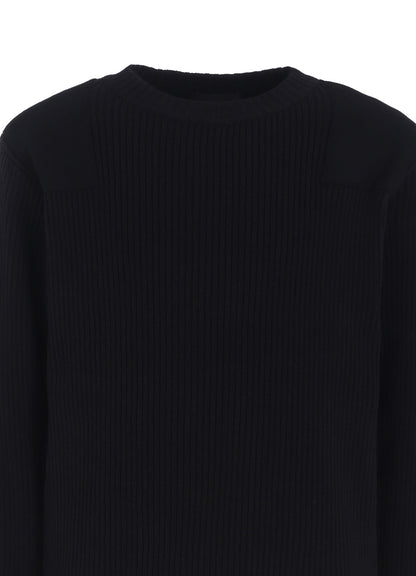 7G WOOL COTTON RIB PULLOVER WITH FLANNEL SHOULDER AND ELBOW PATCHES