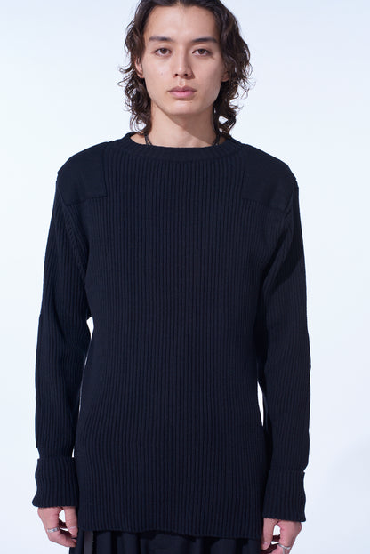 7G WOOL COTTON RIB PULLOVER WITH FLANNEL SHOULDER AND ELBOW PATCHES