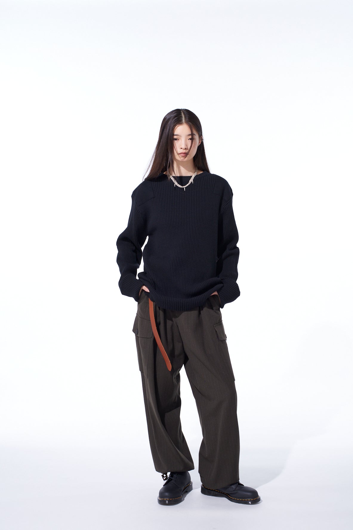 7G WOOL COTTON RIB PULLOVER WITH FLANNEL SHOULDER AND ELBOW PATCHES