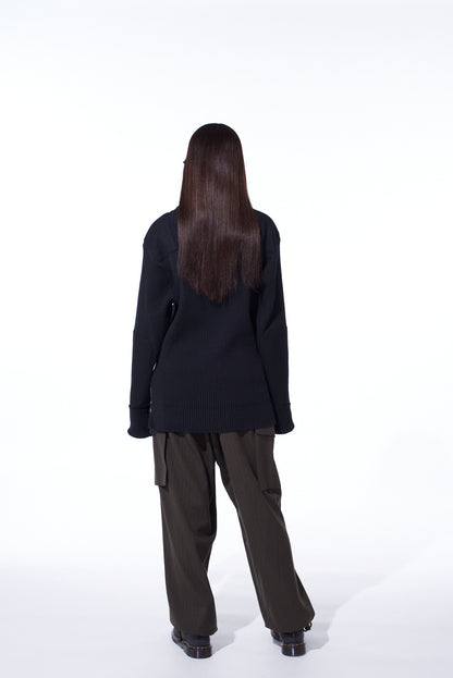 7G WOOL COTTON RIB PULLOVER WITH FLANNEL SHOULDER AND ELBOW PATCHES