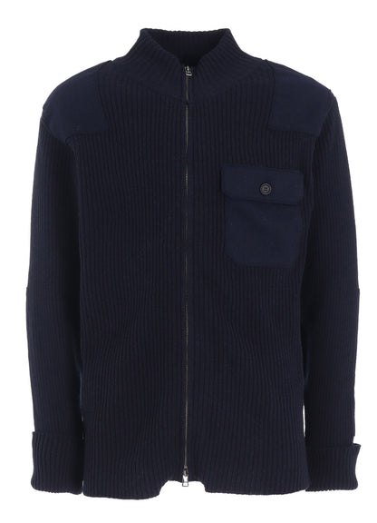 7G WOOL COTTON RIB ZIP-UP  WITH FLANNEL SHOULDER AND ELBOW PATCHES