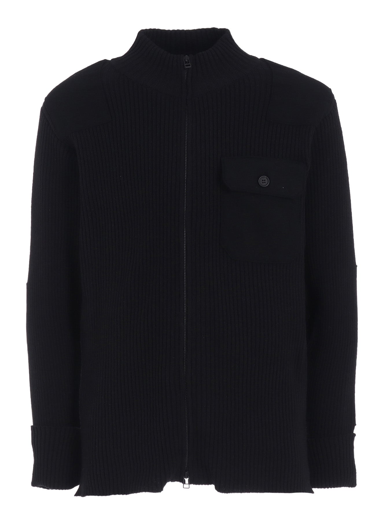 7G WOOL COTTON RIB ZIP-UP  WITH FLANNEL SHOULDER AND ELBOW PATCHES