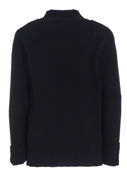 7G WOOL COTTON RIB ZIP-UP  WITH FLANNEL SHOULDER AND ELBOW PATCHES