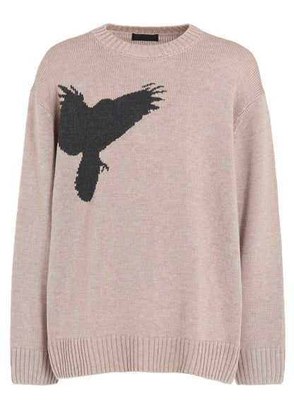 7G WOOL-BLEND INTARSIA CROW-PATTERN PULLOVER