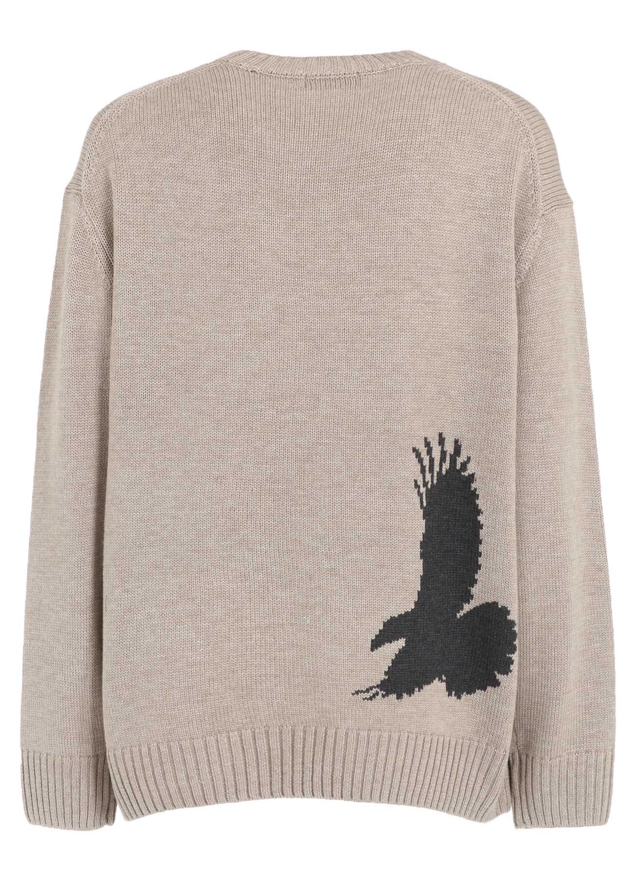 7G WOOL-BLEND INTARSIA CROW-PATTERN PULLOVER