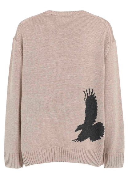 7G WOOL-BLEND INTARSIA CROW-PATTERN PULLOVER