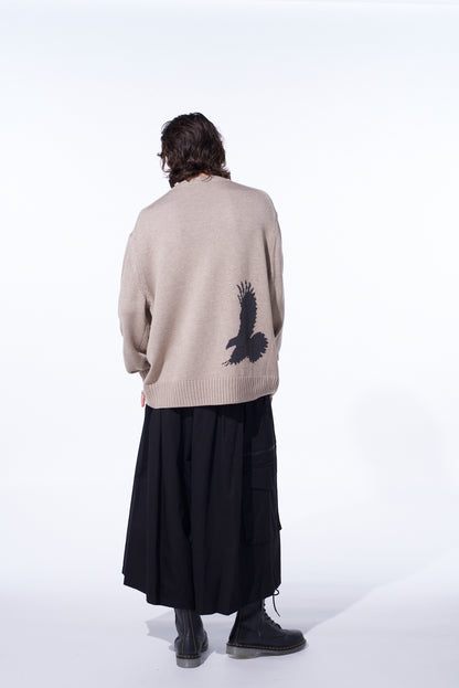 7G WOOL-BLEND INTARSIA CROW-PATTERN PULLOVER