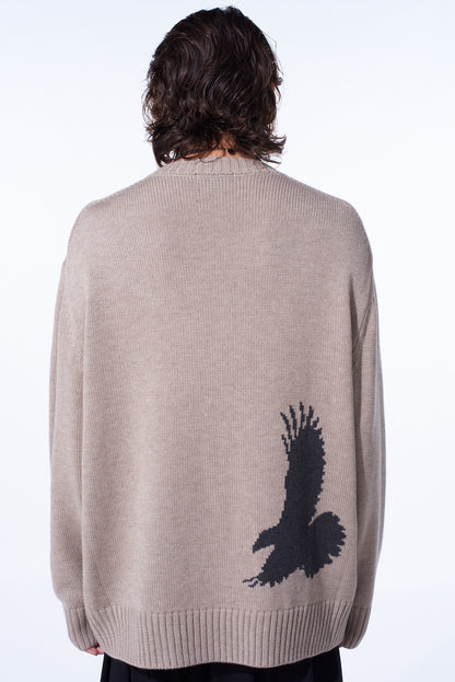 7G WOOL-BLEND INTARSIA CROW-PATTERN PULLOVER