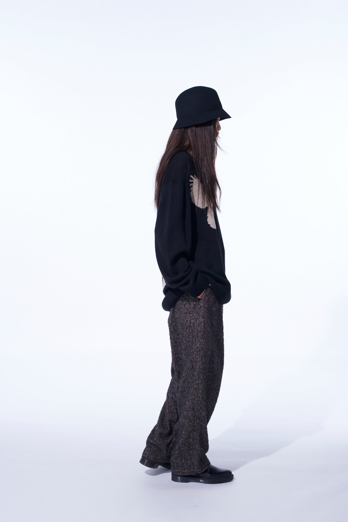 7G WOOL-BLEND INTARSIA CROW-PATTERN PULLOVER