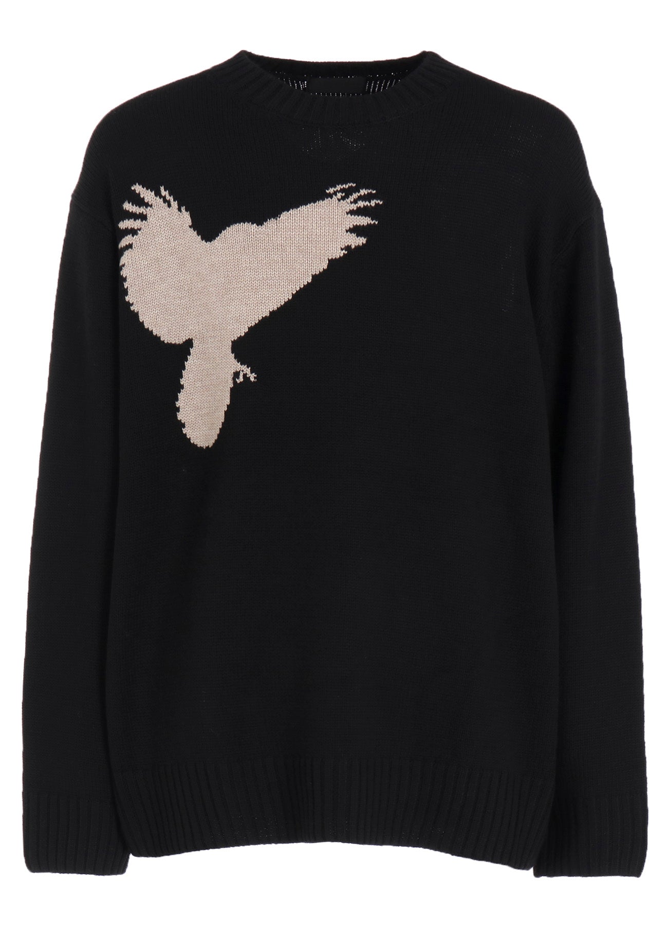 7G WOOL-BLEND INTARSIA CROW-PATTERN PULLOVER