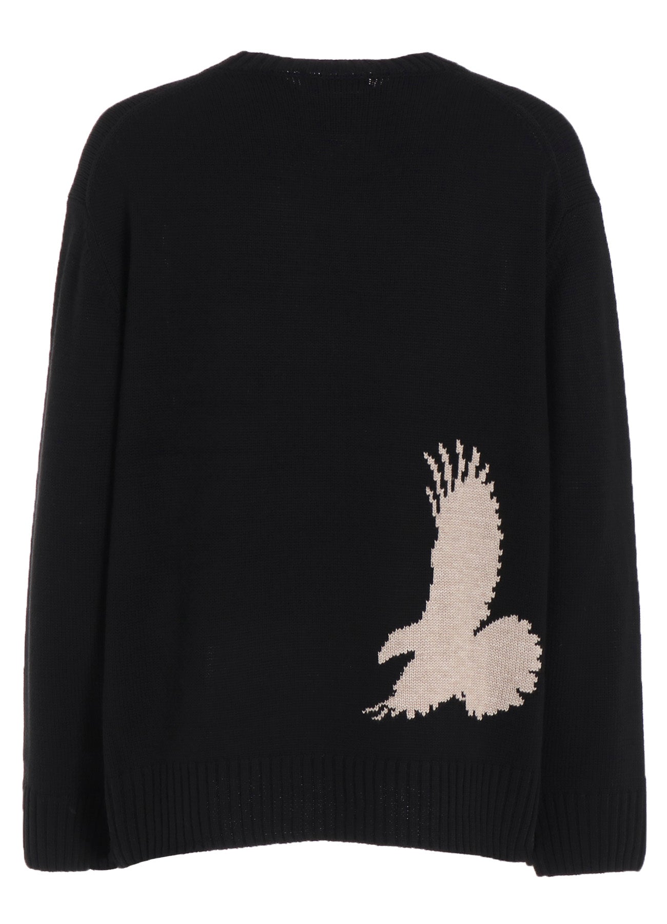 7G WOOL-BLEND INTARSIA CROW-PATTERN PULLOVER
