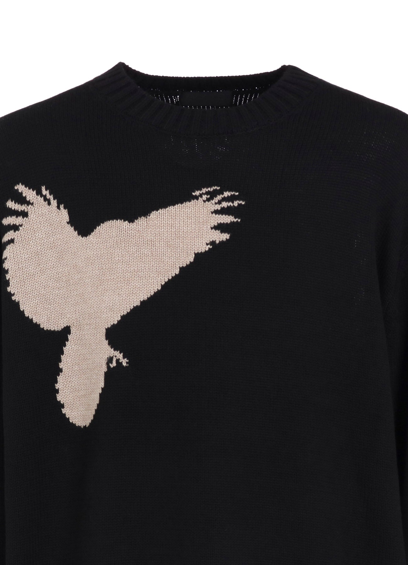 7G WOOL-BLEND INTARSIA CROW-PATTERN PULLOVER