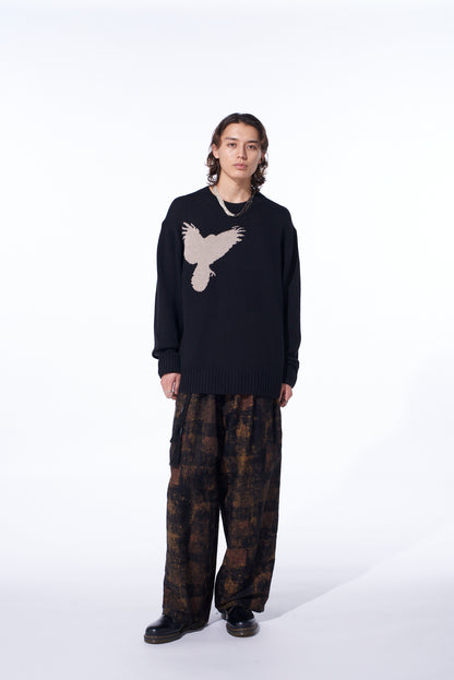 7G WOOL-BLEND INTARSIA CROW-PATTERN PULLOVER