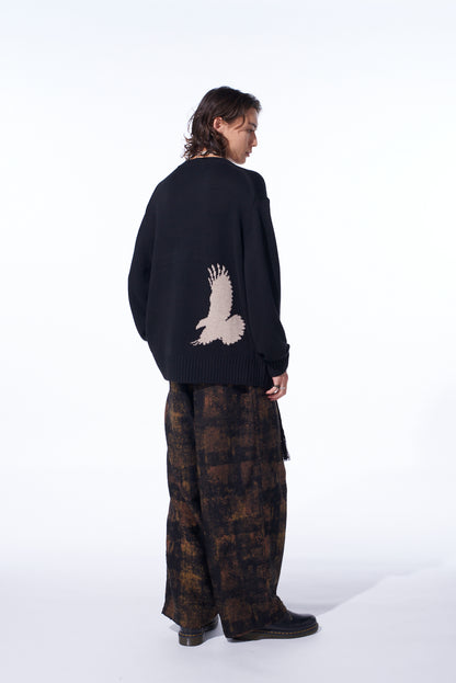 7G WOOL-BLEND INTARSIA CROW-PATTERN PULLOVER