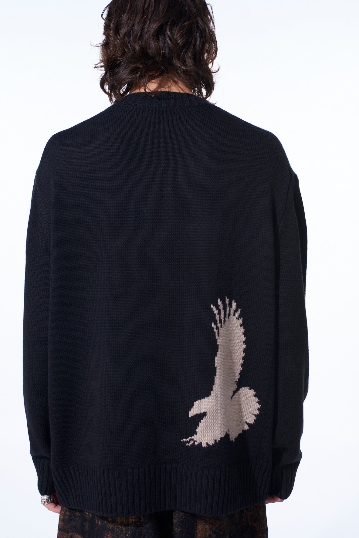 7G WOOL-BLEND INTARSIA CROW-PATTERN PULLOVER