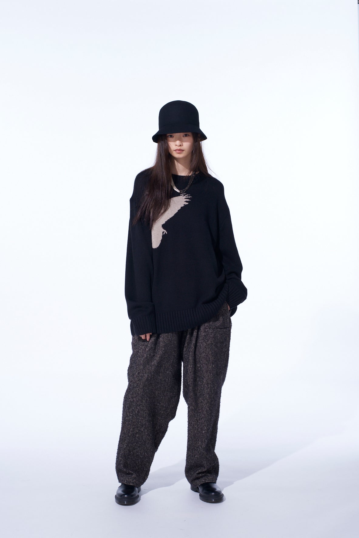 7G WOOL-BLEND INTARSIA CROW-PATTERN PULLOVER