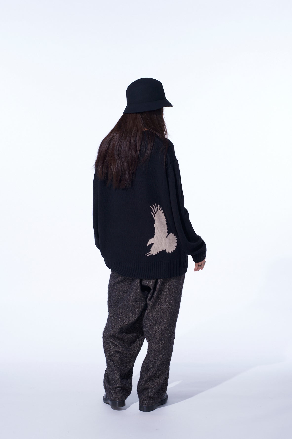 7G WOOL-BLEND INTARSIA CROW-PATTERN PULLOVER