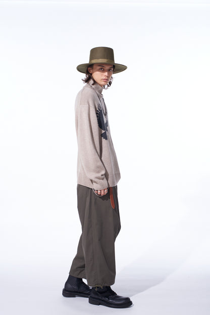 7G WOOL-BLEND INTARSIA CROW-PATTERN HIGH NECK KNIT