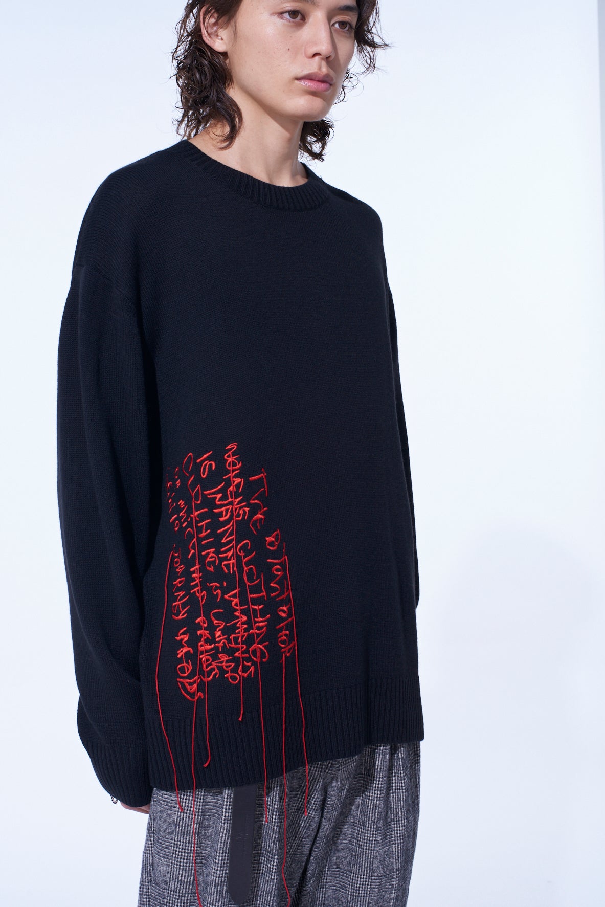 7G WOOL-BLEND INTARSIA MESSAGE PULLOVER – THE SHOP YOHJI YAMAMOTO