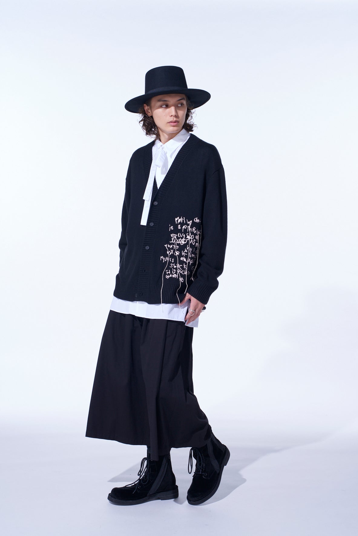 7G WOOL-BLEND INTARSIA MESSAGE CARDIGAN – THE SHOP YOHJI YAMAMOTO
