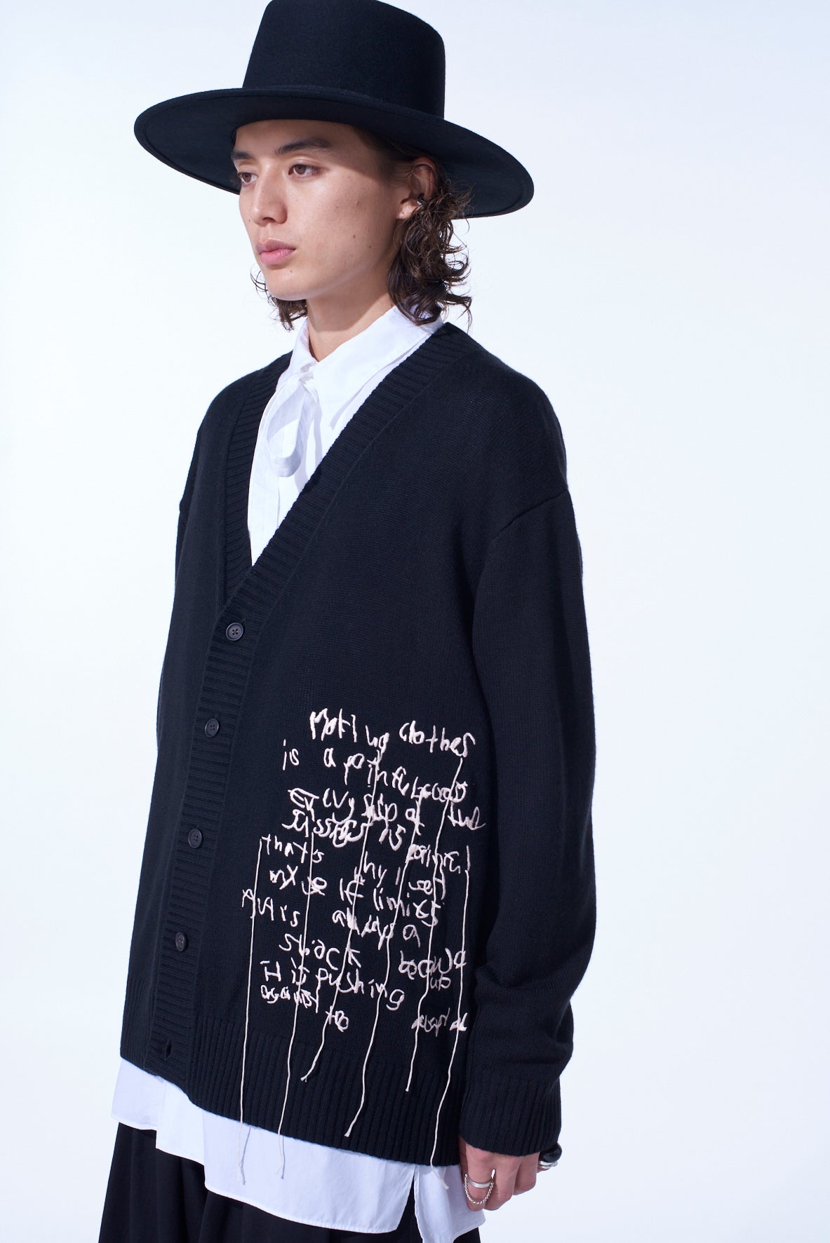 7G WOOL-BLEND INTARSIA MESSAGE CARDIGAN – THE SHOP YOHJI YAMAMOTO