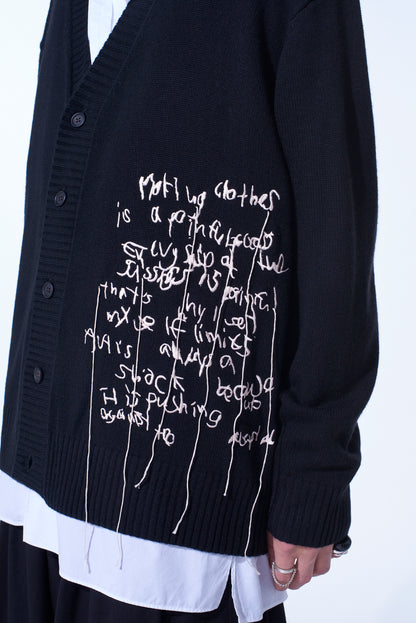 7G WOOL-BLEND INTARSIA MESSAGE CARDIGAN