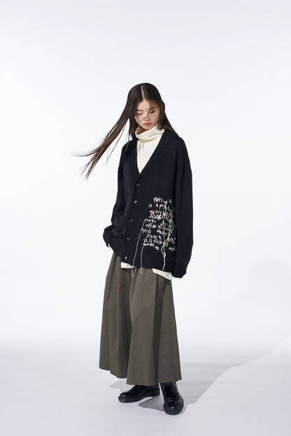 7G WOOL-BLEND INTARSIA MESSAGE CARDIGAN