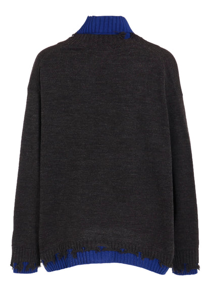 CORPILON BULKY WOOL COLOR-BLOCKED DAMAGE CARDIGAN