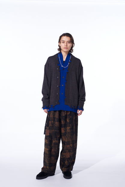 CORPILON BULKY WOOL COLOR-BLOCKED DAMAGE CARDIGAN