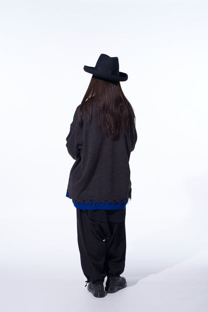 CORPILON BULKY WOOL COLOR-BLOCKED DAMAGE CARDIGAN
