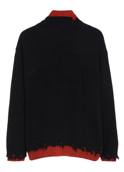 CORPILON BULKY WOOL COLOR-BLOCKED DAMAGE CARDIGAN