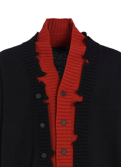 CORPILON BULKY WOOL COLOR-BLOCKED DAMAGE CARDIGAN