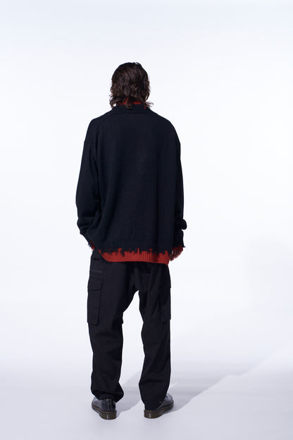 CORPILON BULKY WOOL COLOR-BLOCKED DAMAGE CARDIGAN