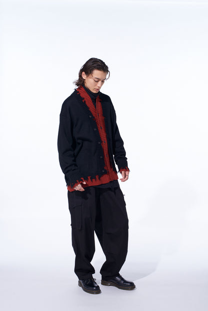 CORPILON BULKY WOOL COLOR-BLOCKED DAMAGE CARDIGAN