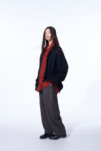 CORPILON BULKY WOOL COLOR-BLOCKED DAMAGE CARDIGAN