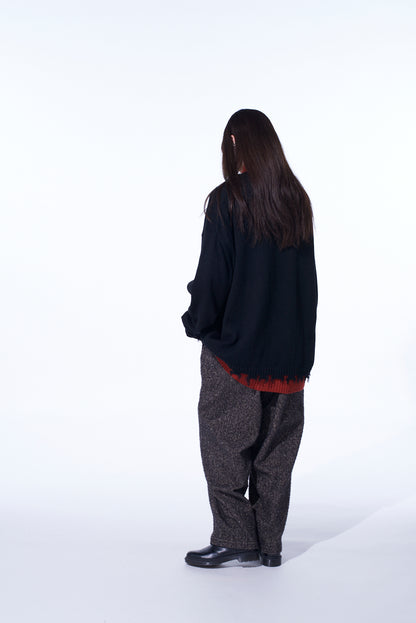 CORPILON BULKY WOOL COLOR-BLOCKED DAMAGE CARDIGAN