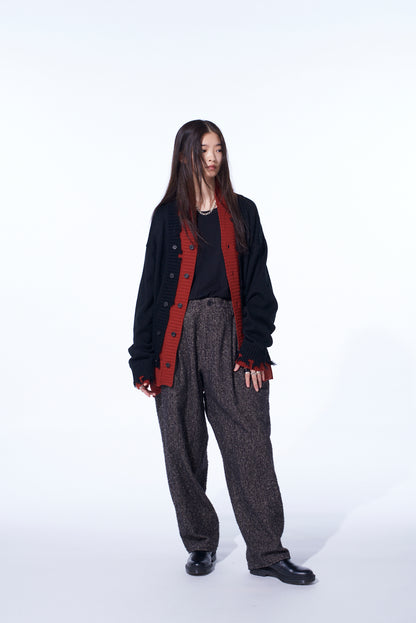 CORPILON BULKY WOOL COLOR-BLOCKED DAMAGE CARDIGAN