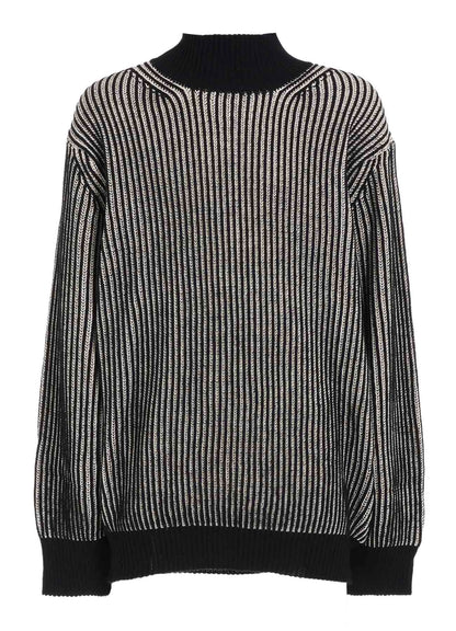 5G BULKY WOOL RIB STITCH OVERSIZED HIGH NECK KNIT