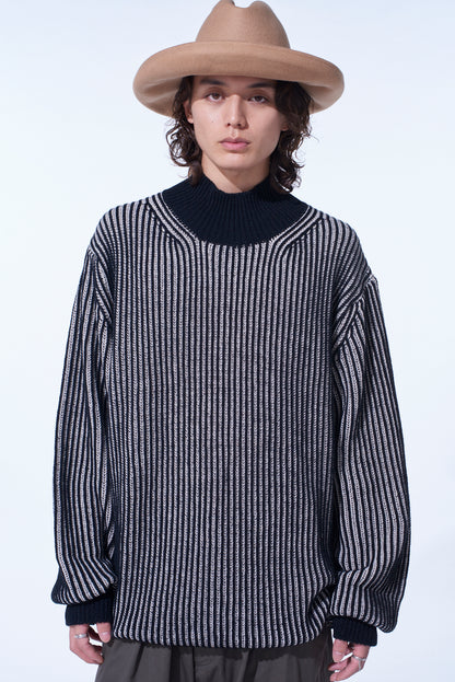 5G BULKY WOOL RIB STITCH OVERSIZED HIGH NECK KNIT