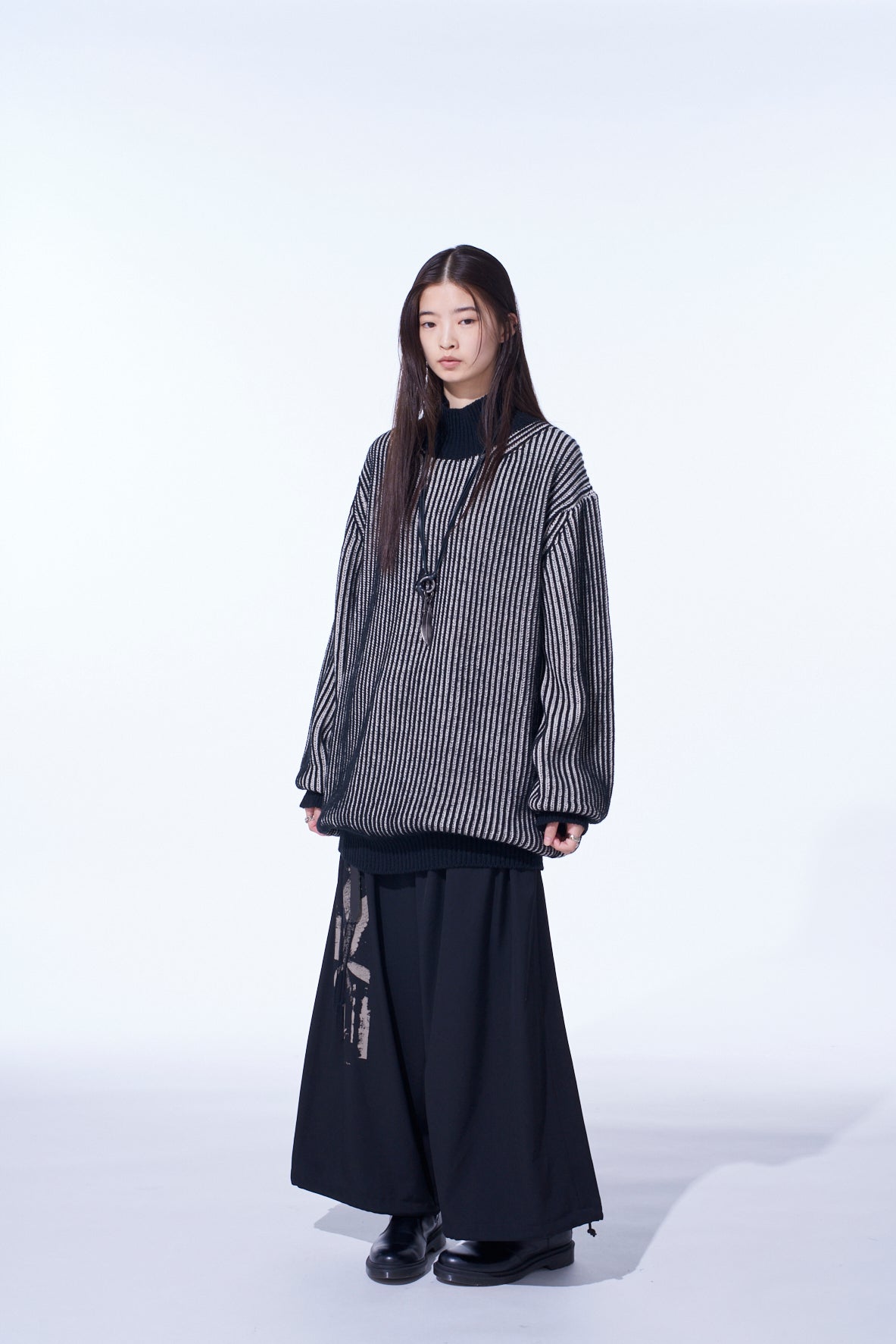 5G BULKY WOOL RIB STITCH OVERSIZED HIGH NECK KNIT