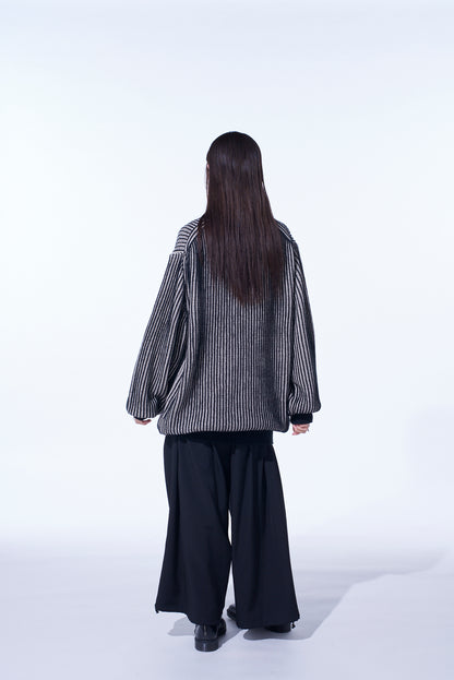 5G BULKY WOOL RIB STITCH OVERSIZED HIGH NECK KNIT