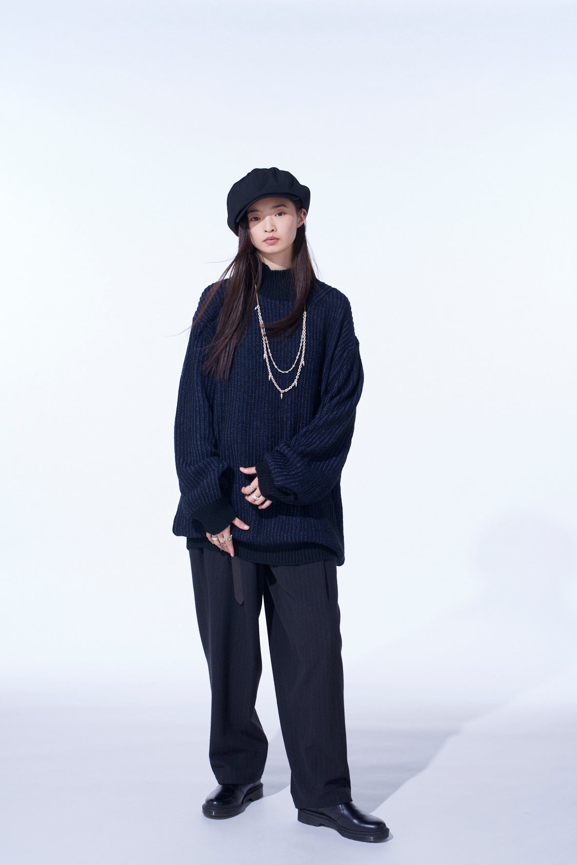 5G BULKY WOOL RIB STITCH OVERSIZED HIGH NECK KNIT