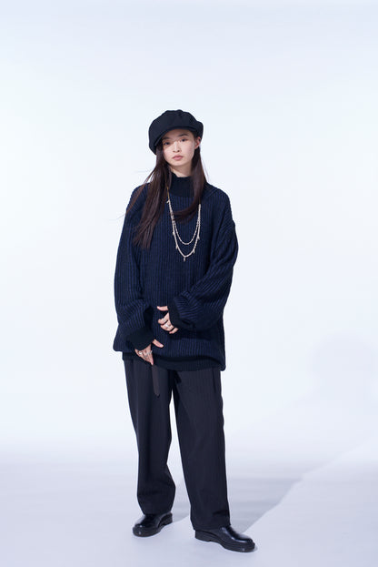 5G BULKY WOOL RIB STITCH OVERSIZED HIGH NECK KNIT