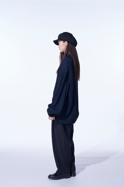 5G BULKY WOOL RIB STITCH OVERSIZED HIGH NECK KNIT